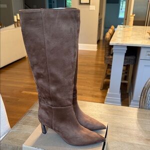 Marc Fisher Chocolate Brown Faux Suede Knee-High Women's Kitten Heel Boots